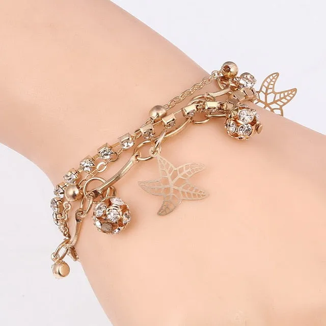 Multi-layer Gold Color Chain Heart or flowers/ Bracelets & Bangles/multiple Styles