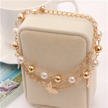 Multi-layer Gold Color Chain Heart or flowers/ Bracelets & Bangles/multiple Styles