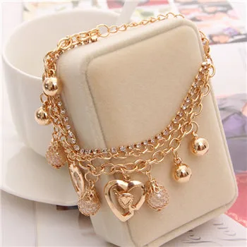Multi-layer Gold Color Chain Heart or flowers/ Bracelets & Bangles/multiple Styles