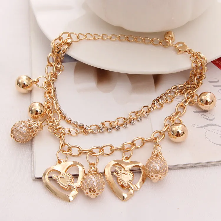 Multi-layer Gold Color Chain Heart or flowers/ Bracelets & Bangles/multiple Styles