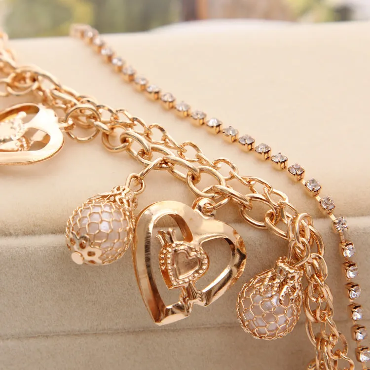 Multi-layer Gold Color Chain Heart or flowers/ Bracelets & Bangles/multiple Styles