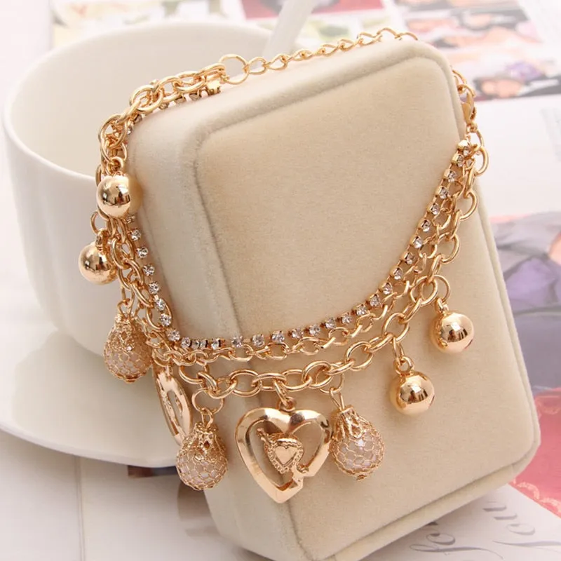 Multi-layer Gold Color Chain Heart or flowers/ Bracelets & Bangles/multiple Styles