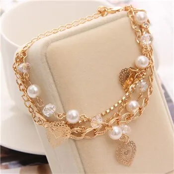 Multi-layer Gold Color Chain Heart or flowers/ Bracelets & Bangles/multiple Styles