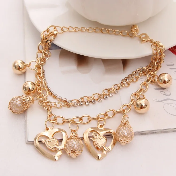 Multi-layer Gold Color Chain Heart or flowers/ Bracelets & Bangles/multiple Styles