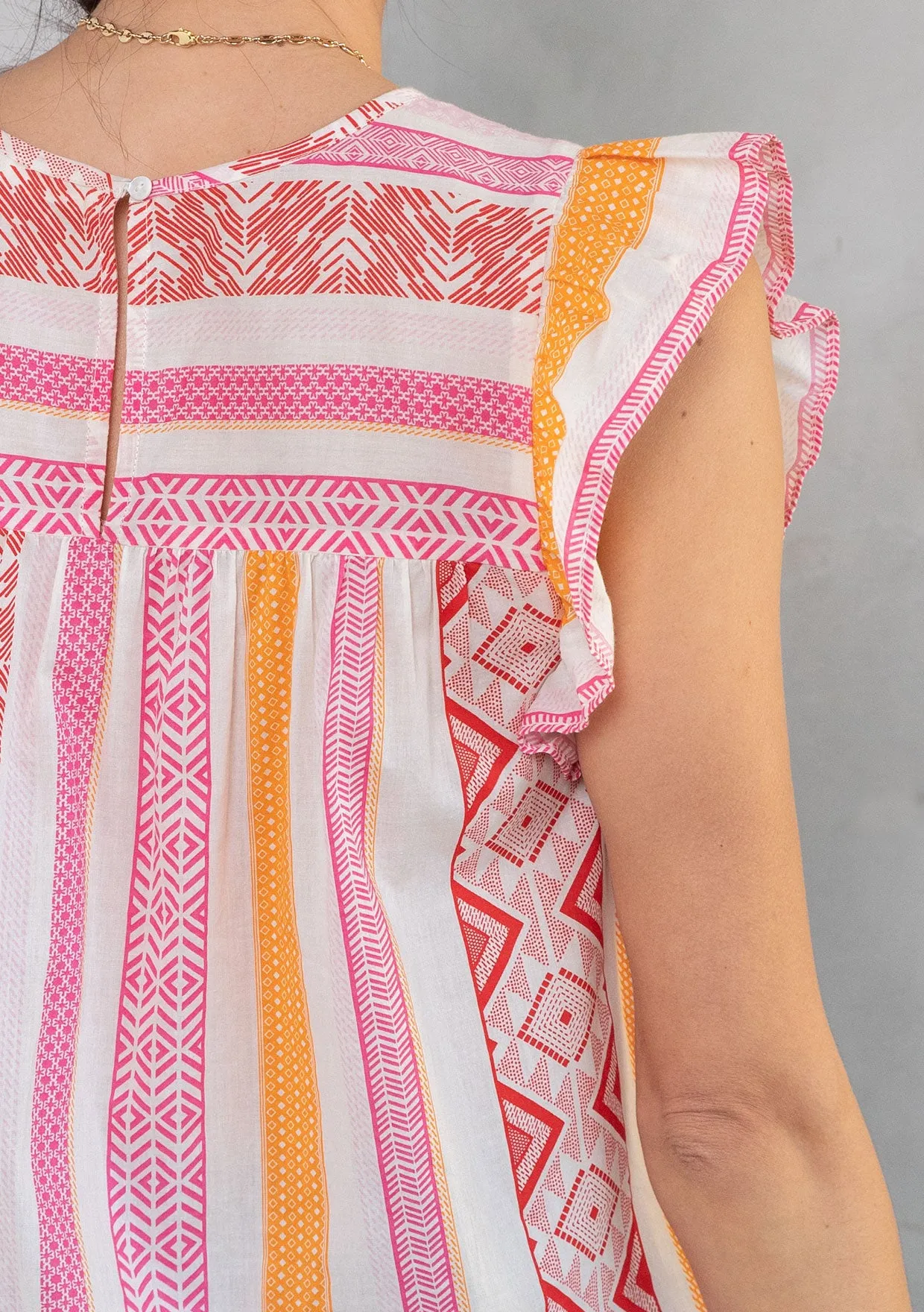 Multi Pattern Ruffled Cap Sleeve Top