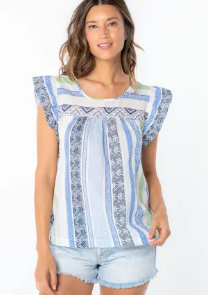 Multi Pattern Ruffled Cap Sleeve Top