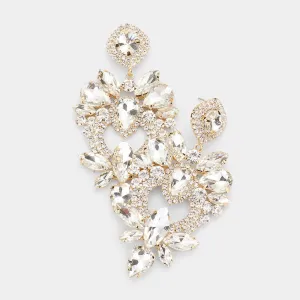 Multi Shape Clear  Stone Statement Chandelier Pageant Earrings on Gold | 530339