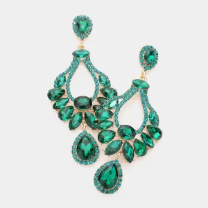Multi Stone Emerald Crystal Chandelier Pageant Earrings  | Prom Earrings | 589416