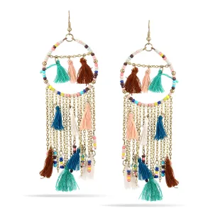 MULTICOLOR BEADS AND THREAD TASSEL  EARRING #KBI-ER-K1694-MLT (PE7)