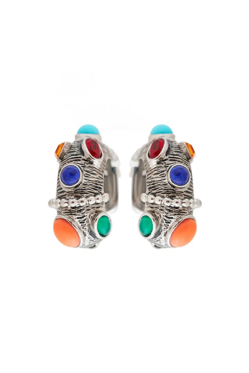 Multicolored Gemstone Hoop Earrings