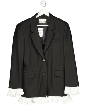 Mun Black Wool Blend Frill Blazer One Size
