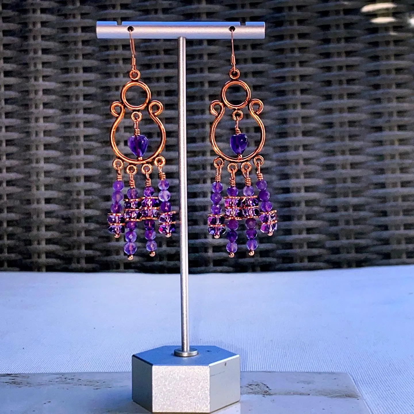 Natural Amethyst gemstone and Copper earrings