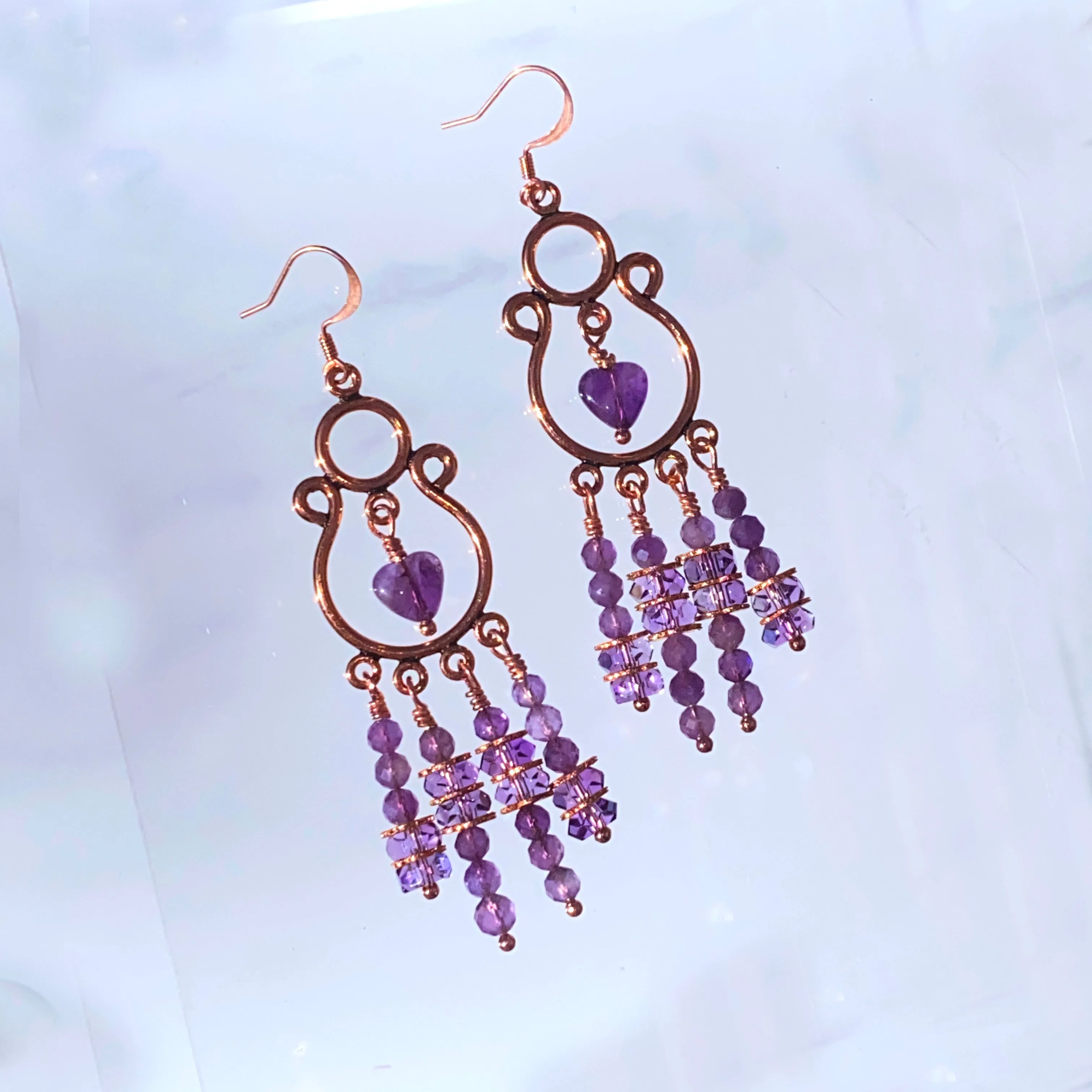 Natural Amethyst gemstone and Copper earrings