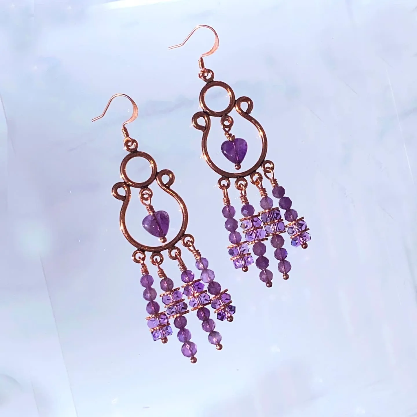 Natural Amethyst gemstone and Copper earrings