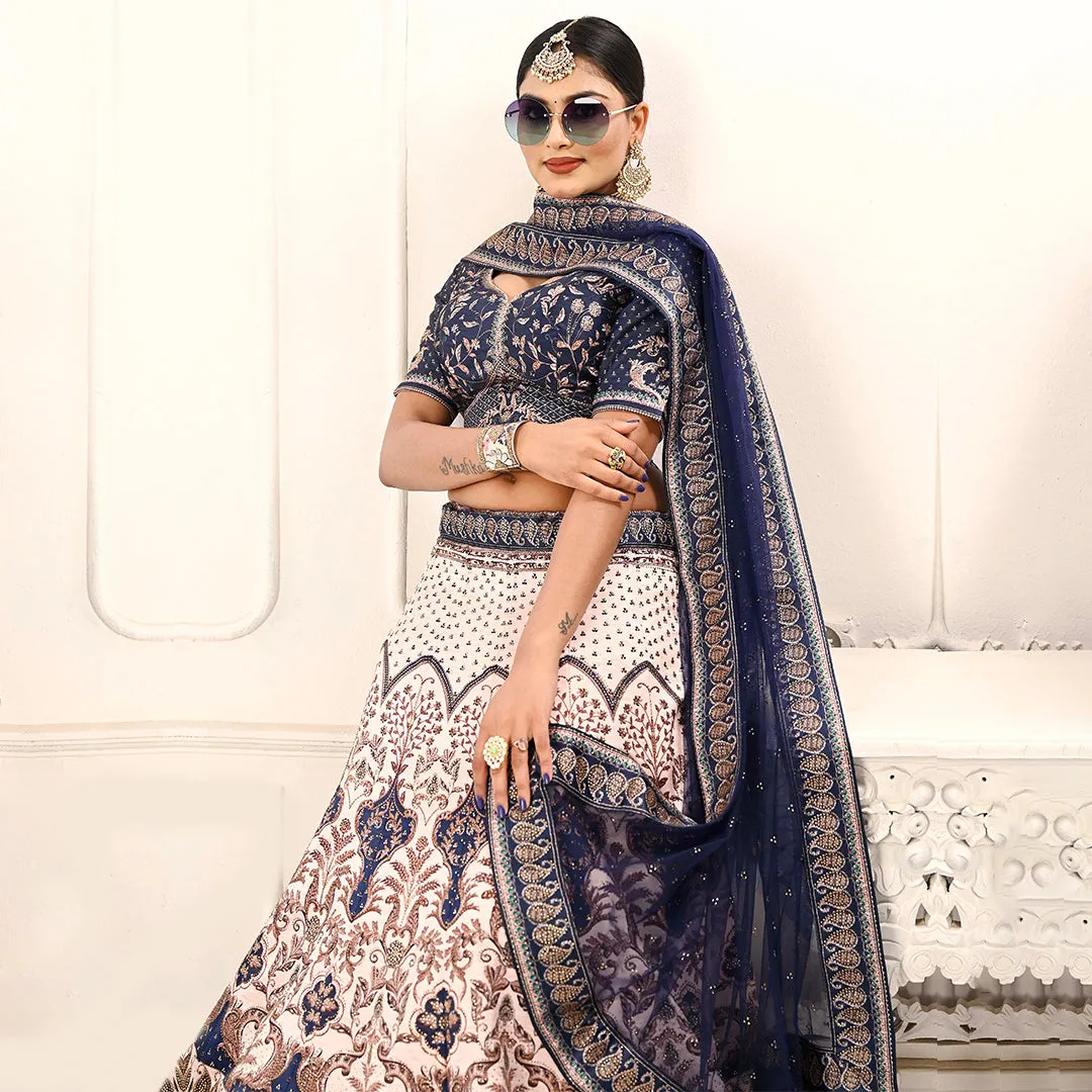 Navy Blue and Off-white Lehenga Set