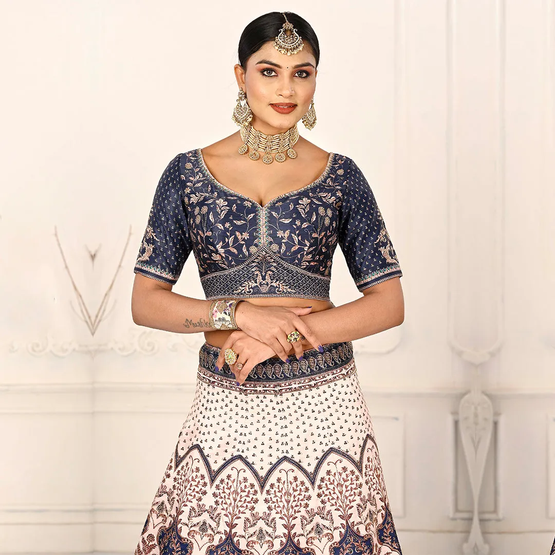 Navy Blue and Off-white Lehenga Set