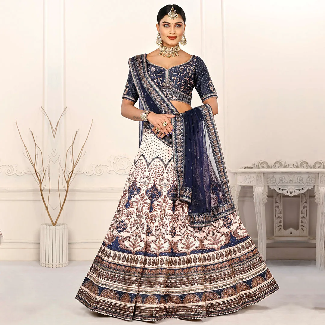 Navy Blue and Off-white Lehenga Set