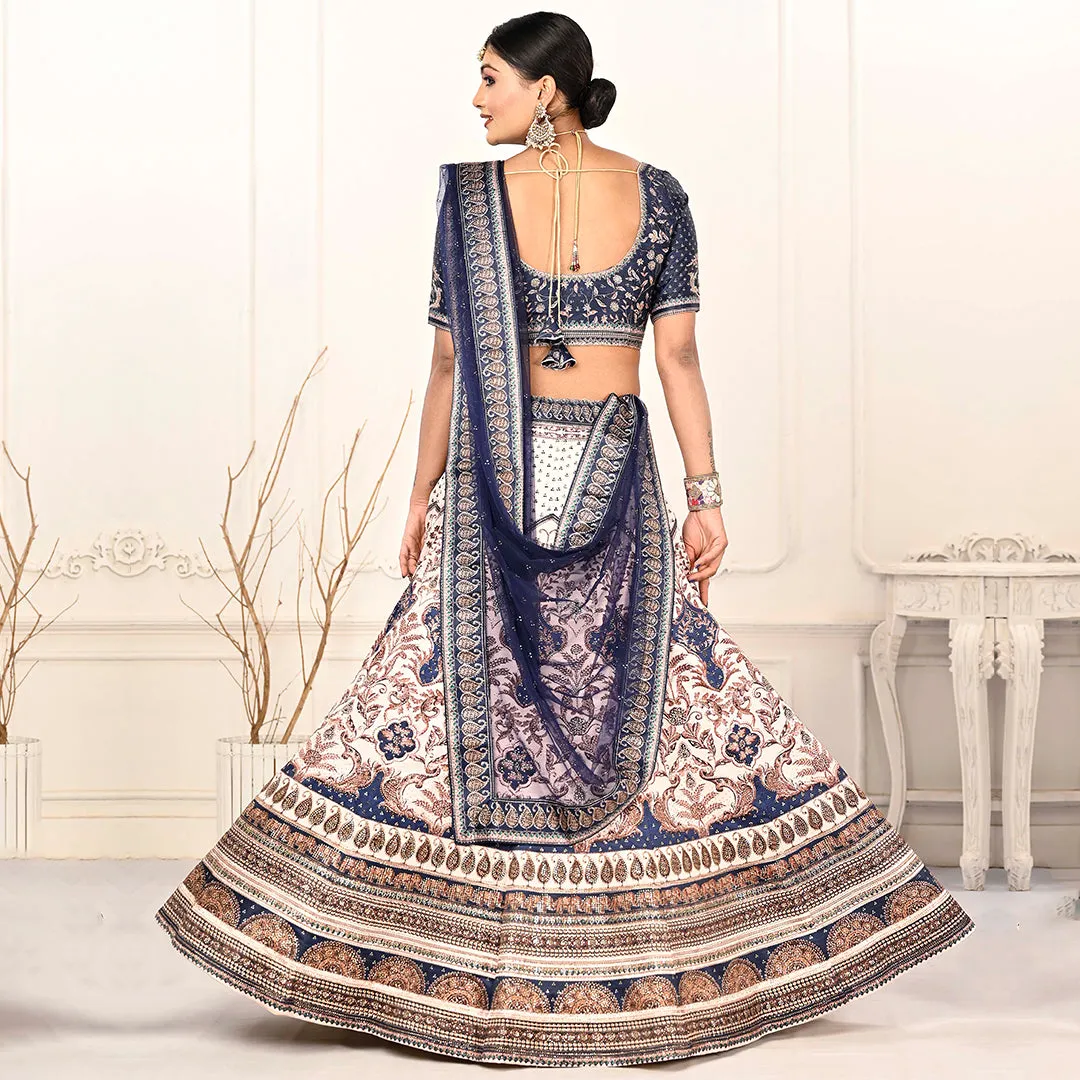 Navy Blue and Off-white Lehenga Set