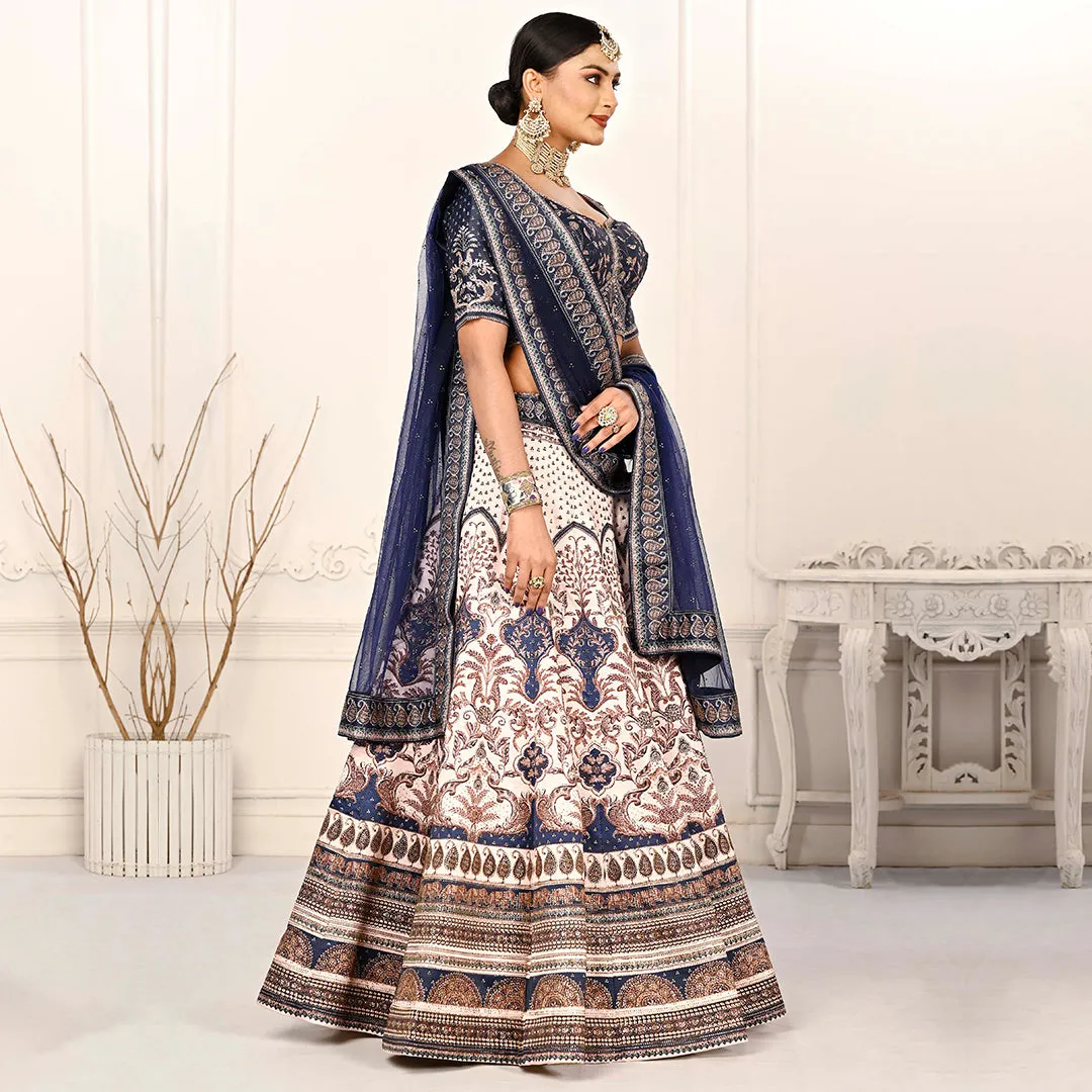 Navy Blue and Off-white Lehenga Set