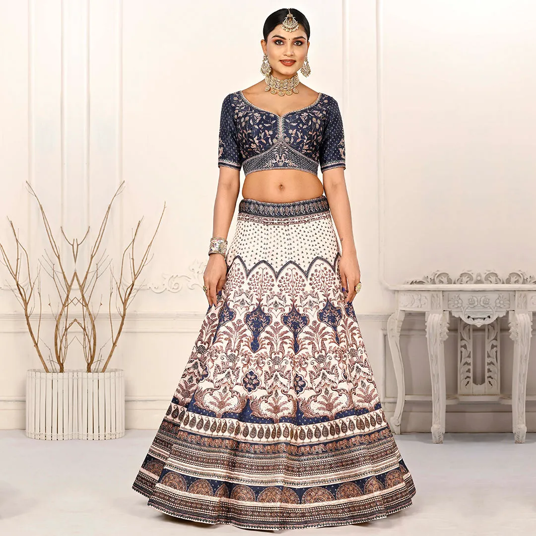 Navy Blue and Off-white Lehenga Set