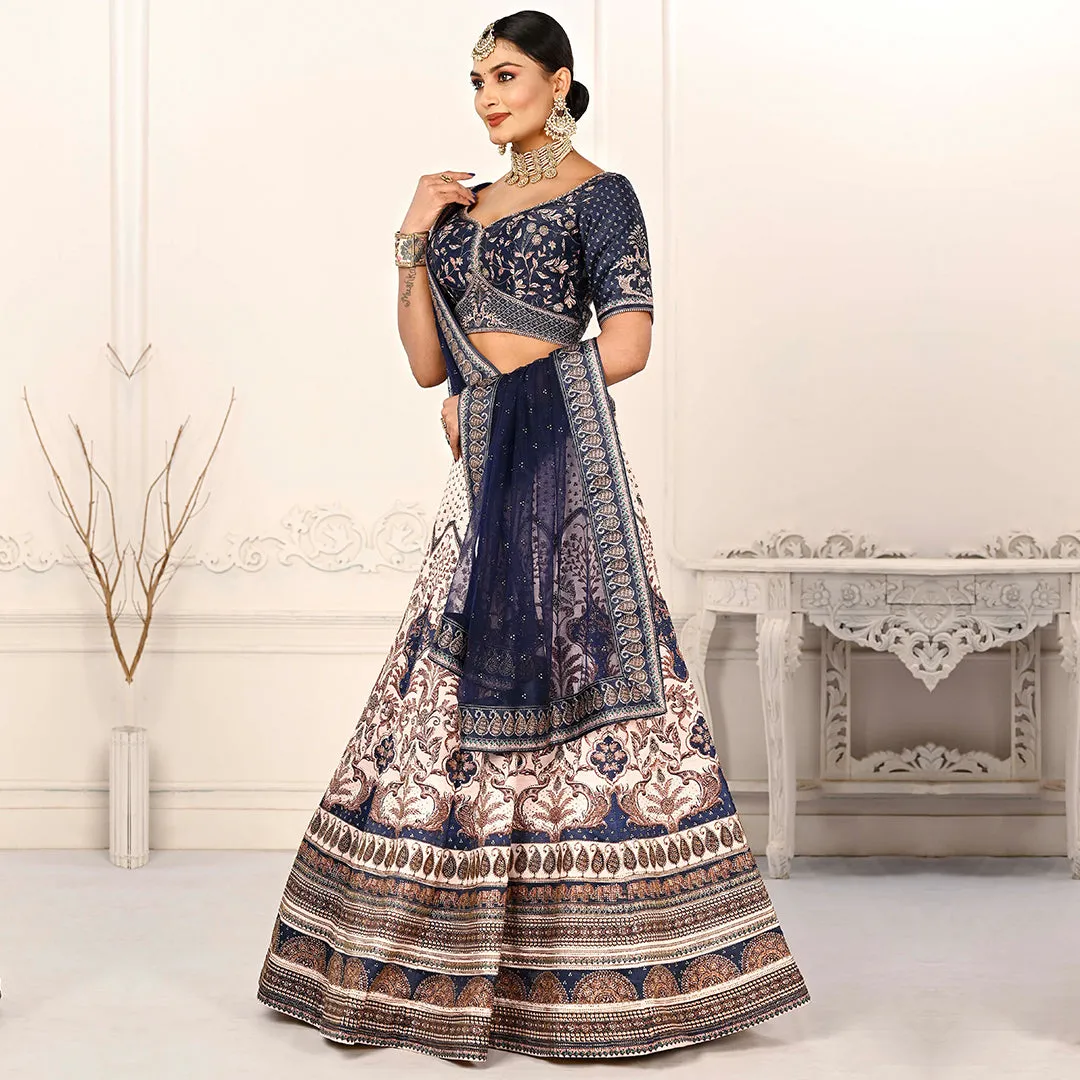 Navy Blue and Off-white Lehenga Set