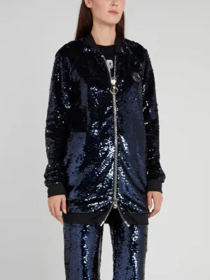 Navy Zip Up Sequin Jacket