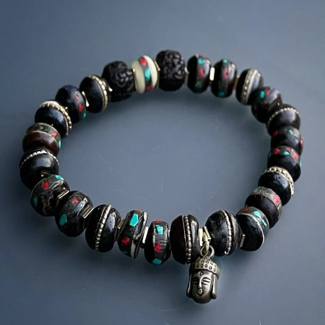 Nepal Seed Beaded Buddha Charm Meditation Bracelet