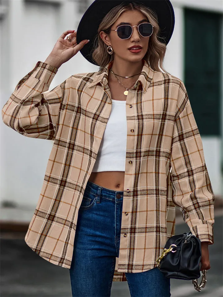 New Autumn Plus Size Extra Loose Plaid Soft Women Blouse