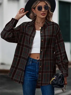 New Autumn Plus Size Extra Loose Plaid Soft Women Blouse