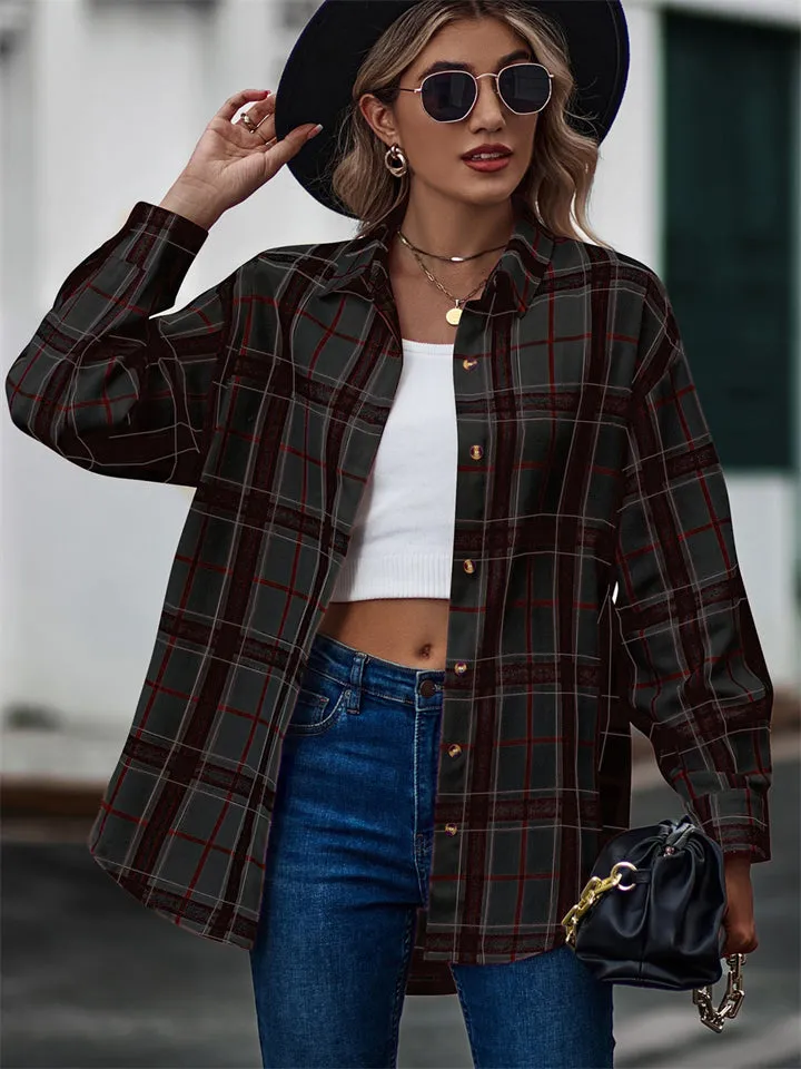 New Autumn Plus Size Extra Loose Plaid Soft Women Blouse
