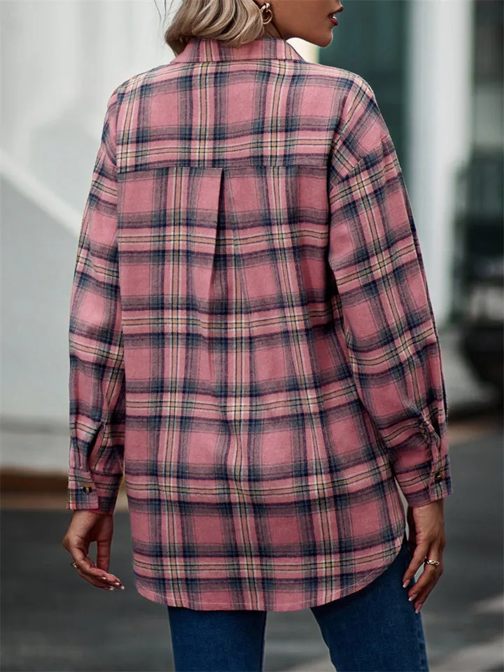 New Autumn Plus Size Extra Loose Plaid Soft Women Blouse