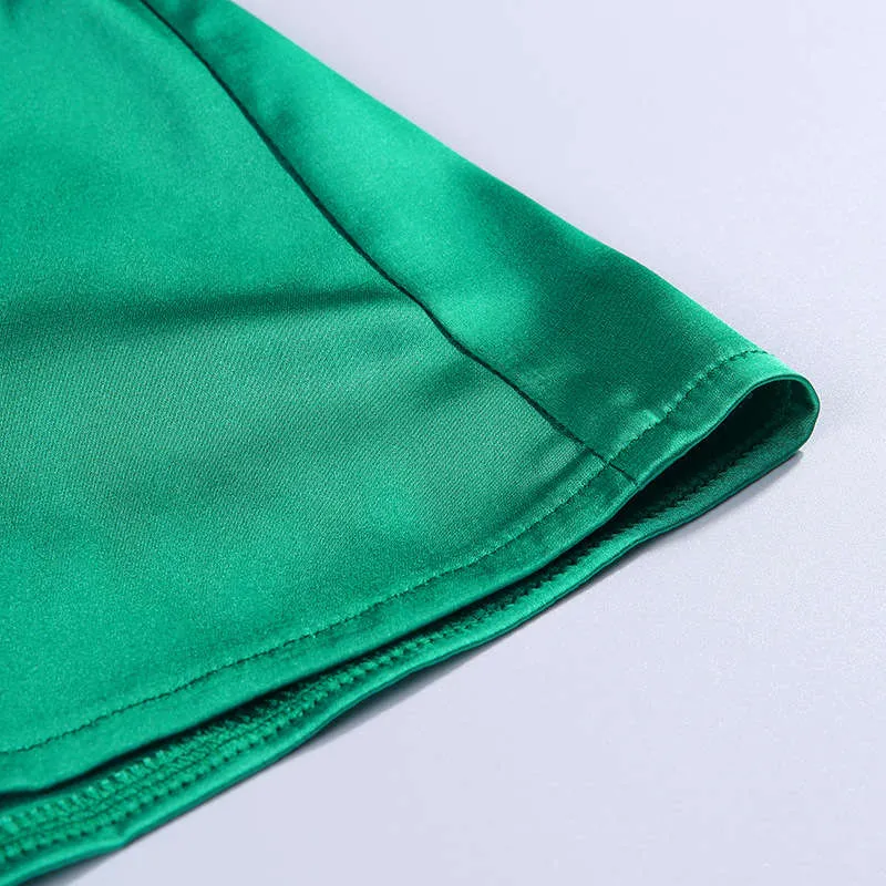 New Lantern Sleeve Dress V-neck Waist Satin Dress