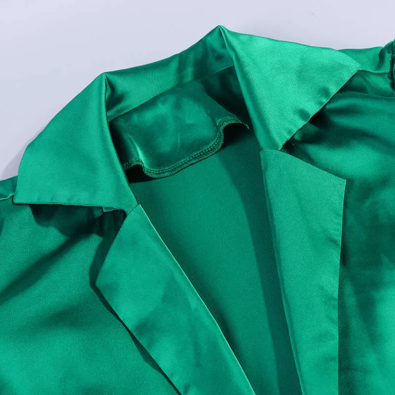 New Lantern Sleeve Dress V-neck Waist Satin Dress