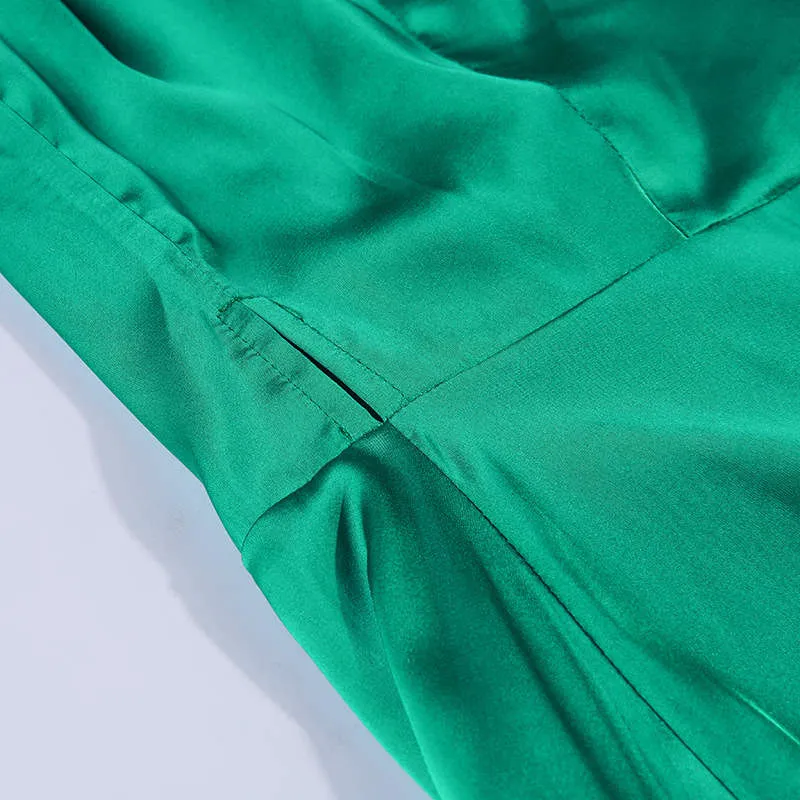 New Lantern Sleeve Dress V-neck Waist Satin Dress