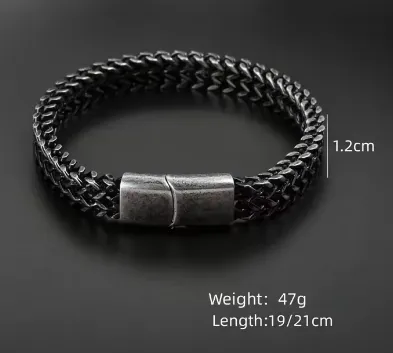 NEW Men's Jewelry Steel Chain Black Chain Bracelet Stainless Steel Magnetic Clasp Bracelets Male Punk Accessories, 21cm