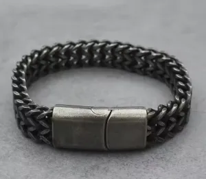 NEW Men's Jewelry Steel Chain Black Chain Bracelet Stainless Steel Magnetic Clasp Bracelets Male Punk Accessories, 21cm