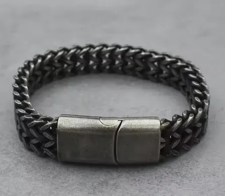 NEW Men's Jewelry Steel Chain Black Chain Bracelet Stainless Steel Magnetic Clasp Bracelets Male Punk Accessories, 21cm