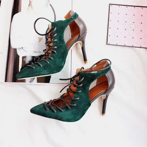 New Sexy Designer Cut out Lace up Sandals Women Pointed toe Hollow Summer High Heels Women Pumps gladiator sandals women