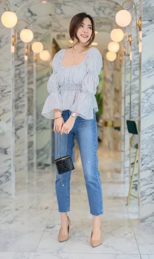 NIKKO Tiered-Sleeve Dotted 2-Way Top (White)