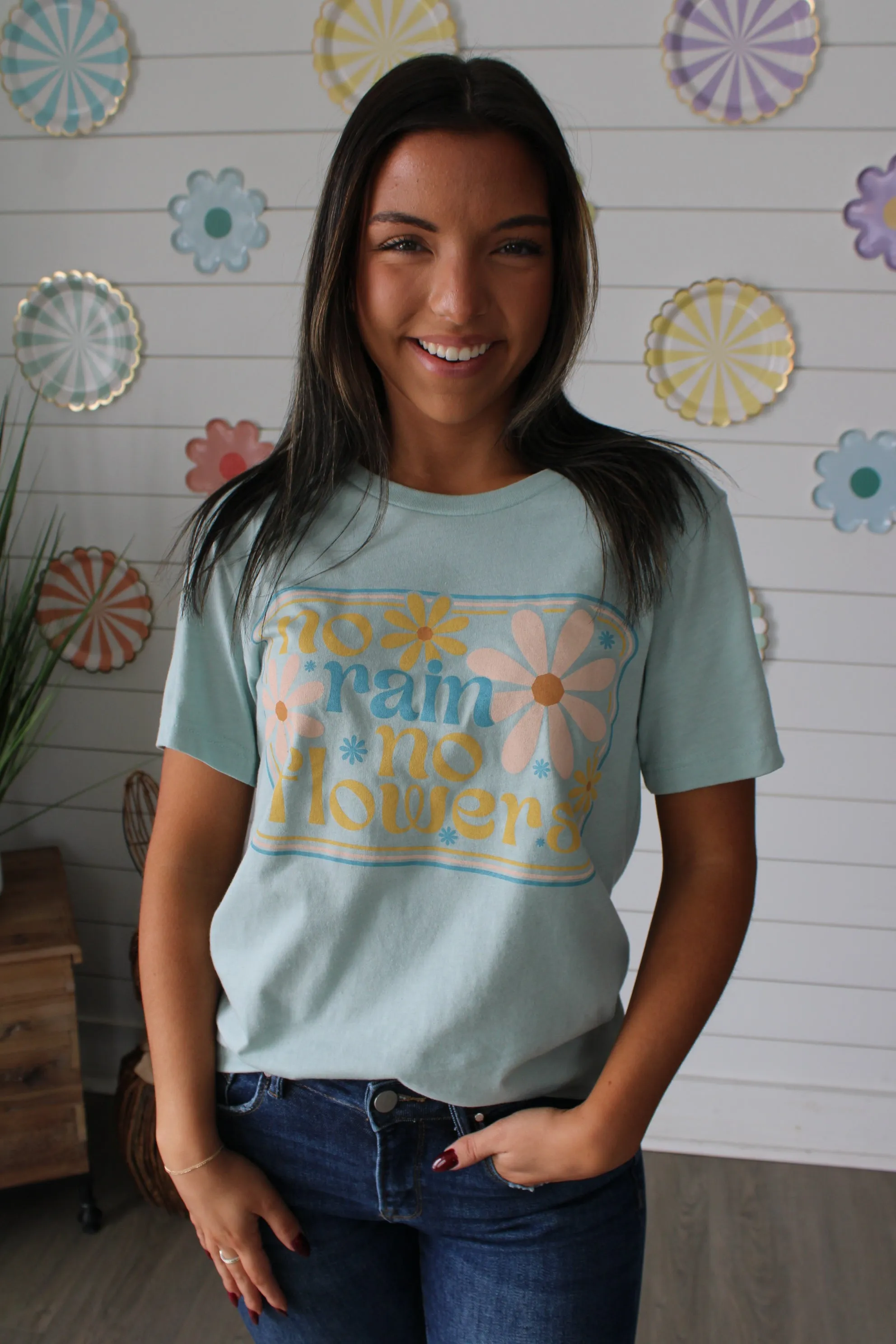 No Rain No Flowers Graphic Tee • Seafoam
