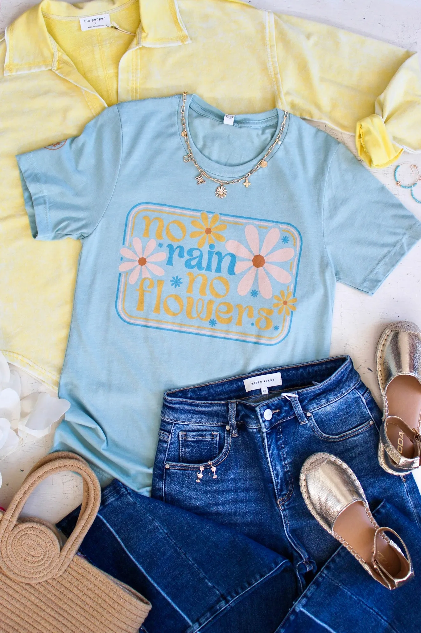 No Rain No Flowers Graphic Tee • Seafoam