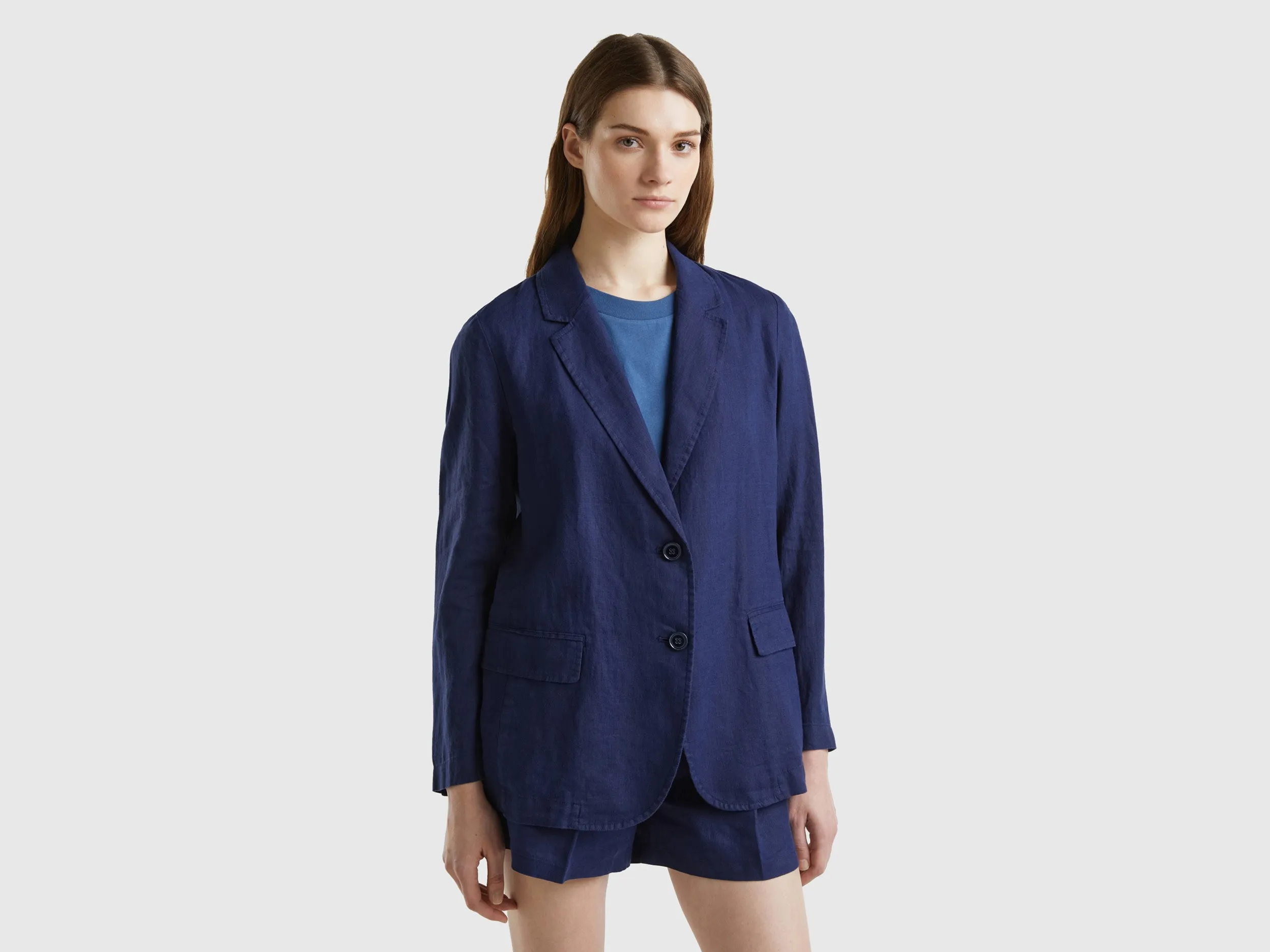 Notched Lapel Collar Solid Blazer