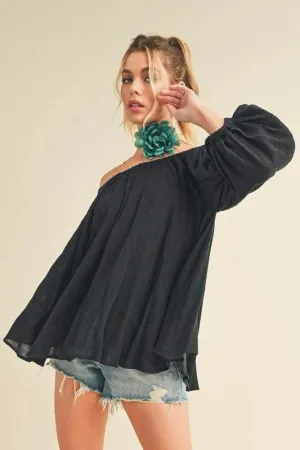 Off-Shoulder Balloon Sleeve Blouse