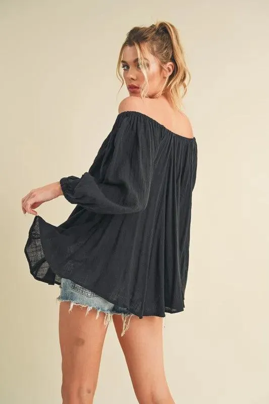 Off-Shoulder Balloon Sleeve Blouse
