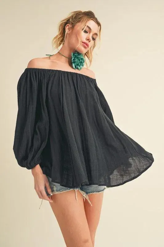 Off-Shoulder Balloon Sleeve Blouse