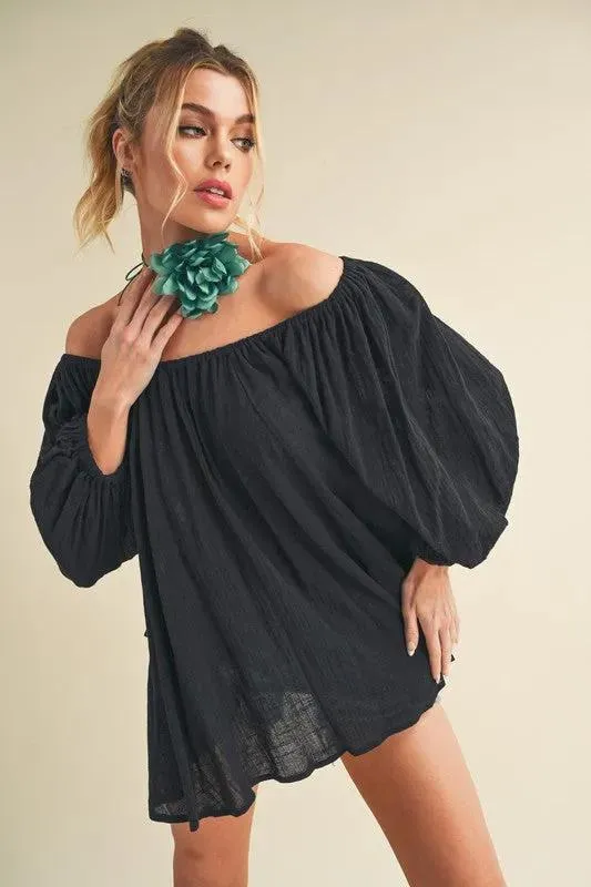 Off-Shoulder Balloon Sleeve Blouse
