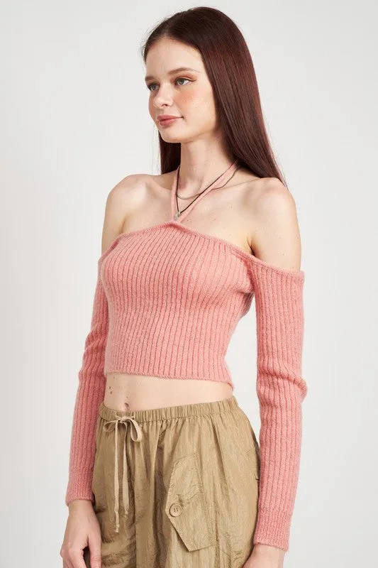 Off Shoulder Cropped Knit Top