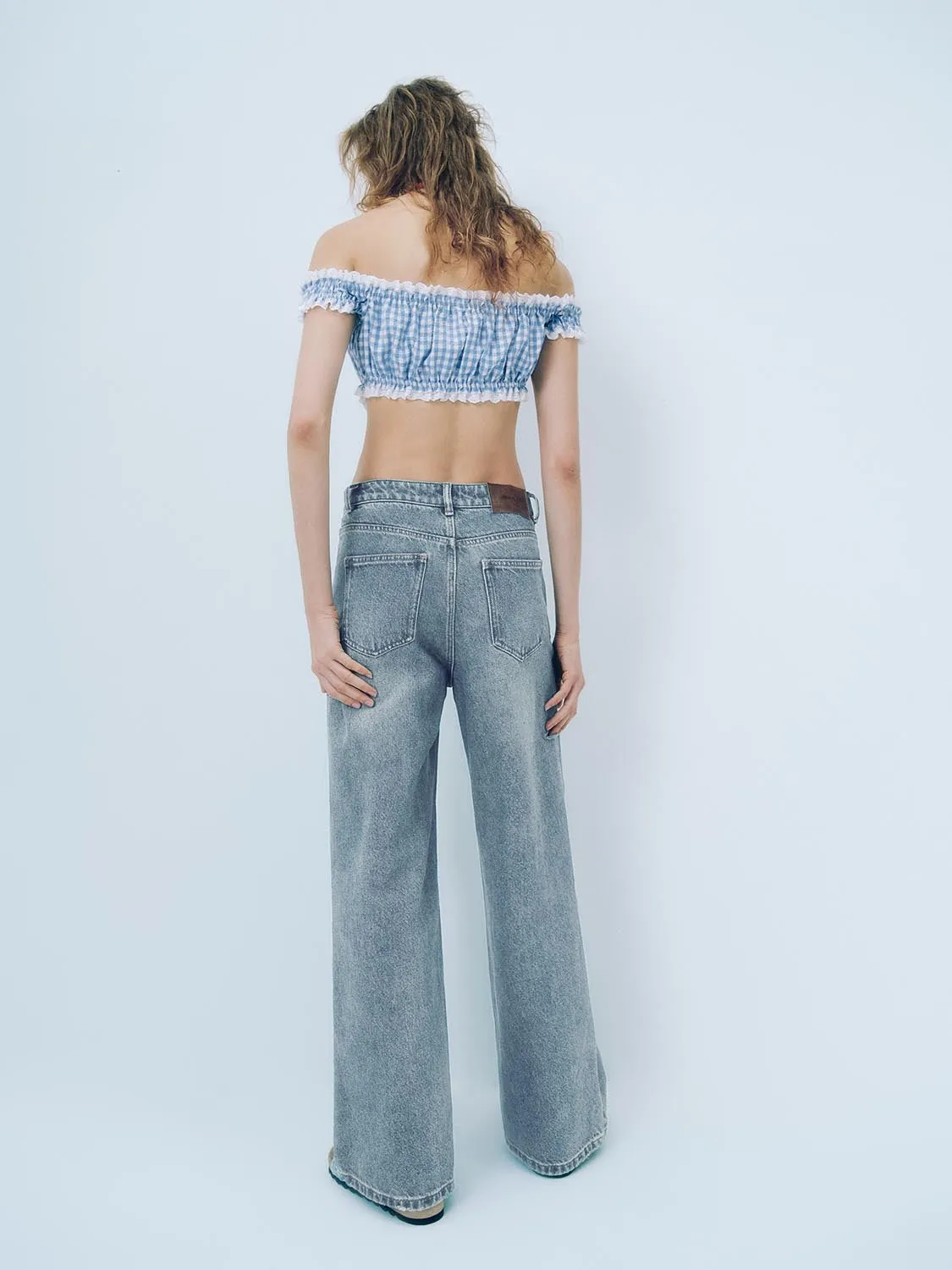 Off Shoulder Plaid Blouses
