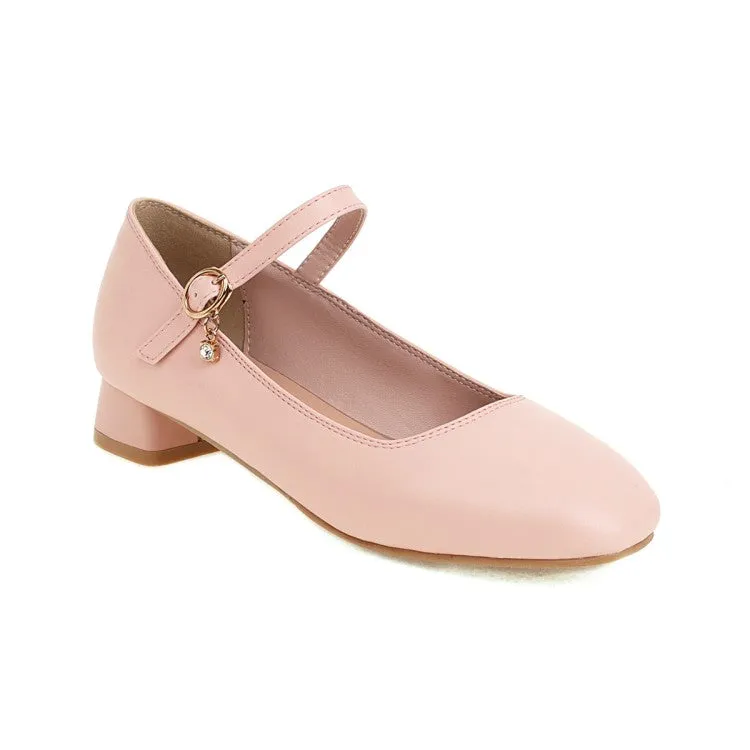 One Buckle Strap Mary Janes Low Heels Women's Pumps Cowhide Sole