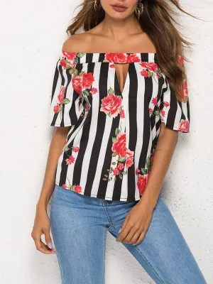 One-shoulder Striped Print Shirt Top